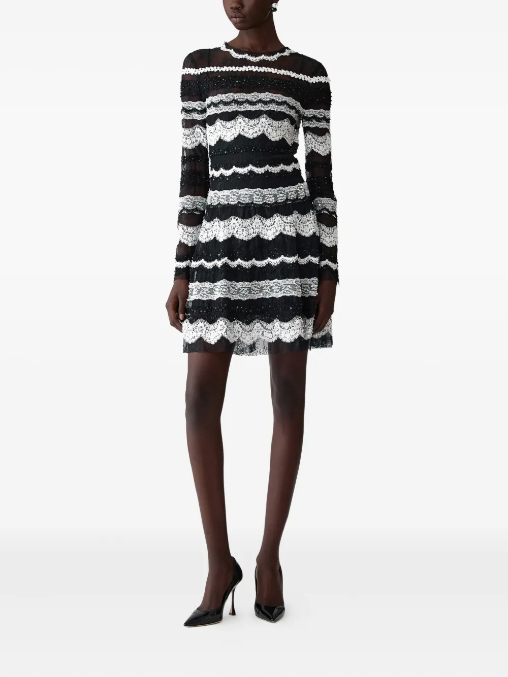 Carolina Herrera Mini-jurk verfraaid met kant - Zwart