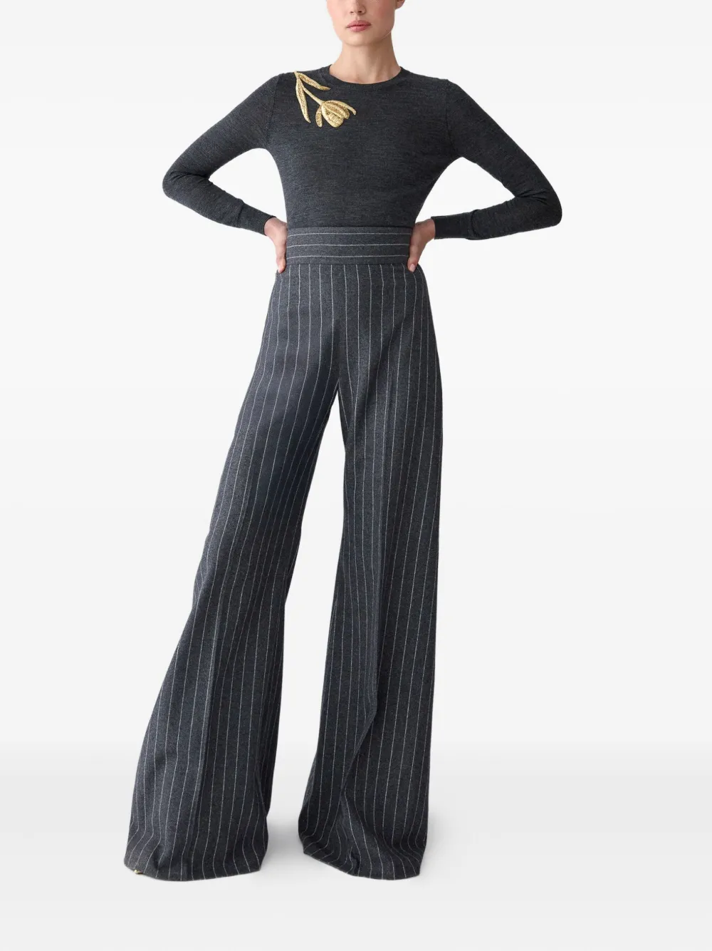 Carolina Herrera Embellished Wool-silk Sweater In Gray