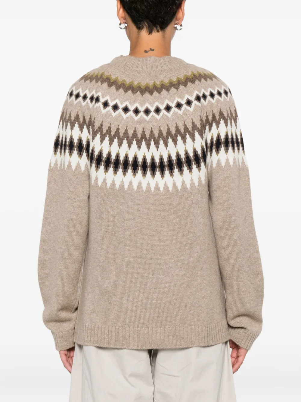 Beyou Fairisle-pattern Round-neck Sweater In Neutral