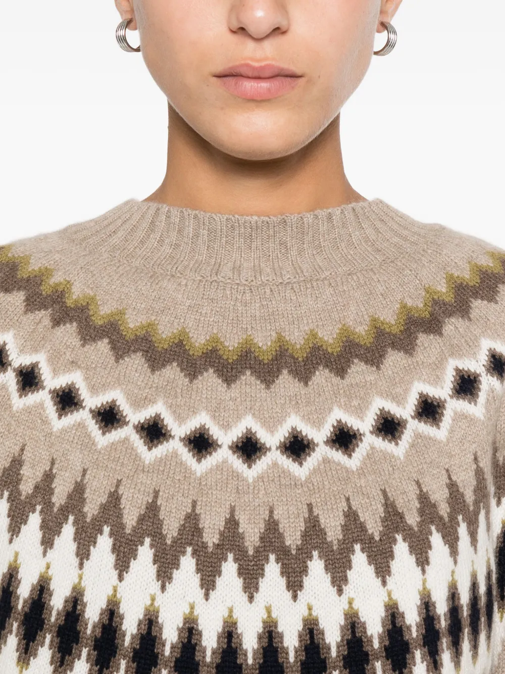 Beyou Fairisle-pattern Round-neck Sweater In Neutral