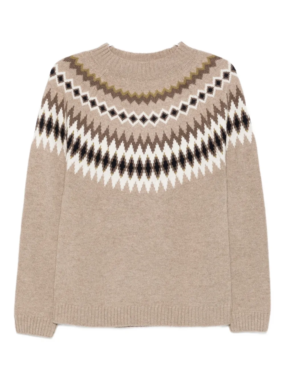 Beyou Fairisle-pattern Round-neck Sweater In Neutral