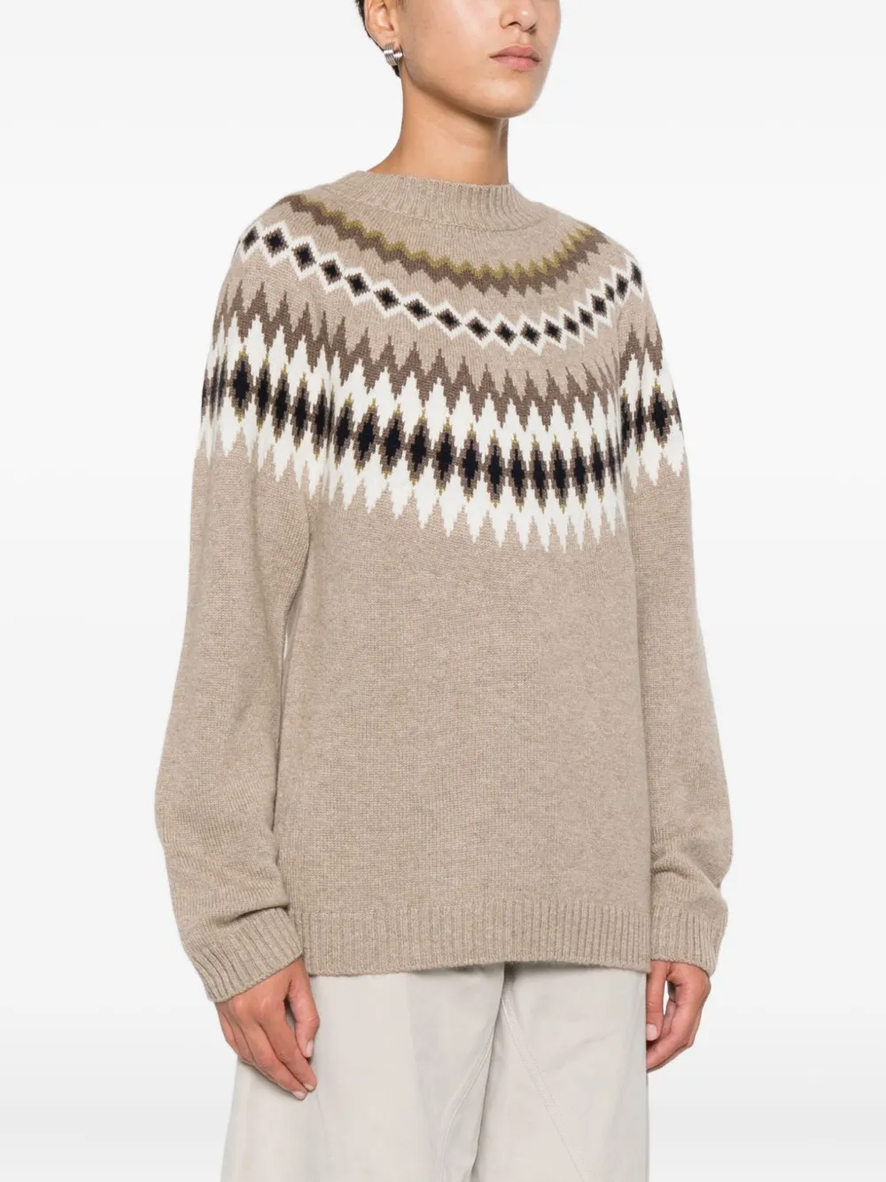 Beyou Fairisle-pattern Round-neck Sweater In Neutral