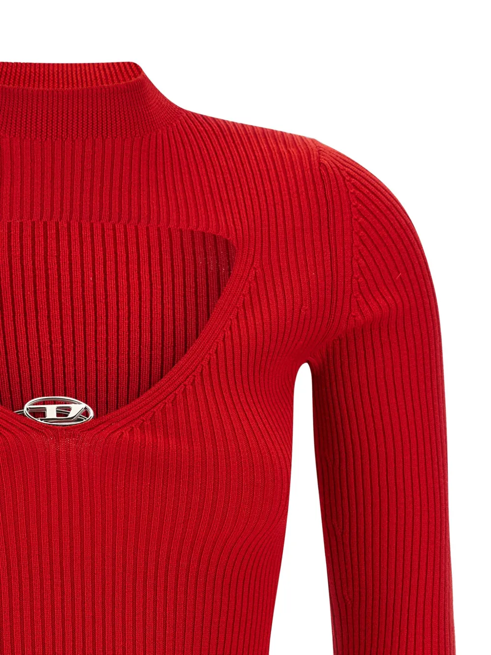 Diesel M-Olina ribbed cut-out wool top Rood