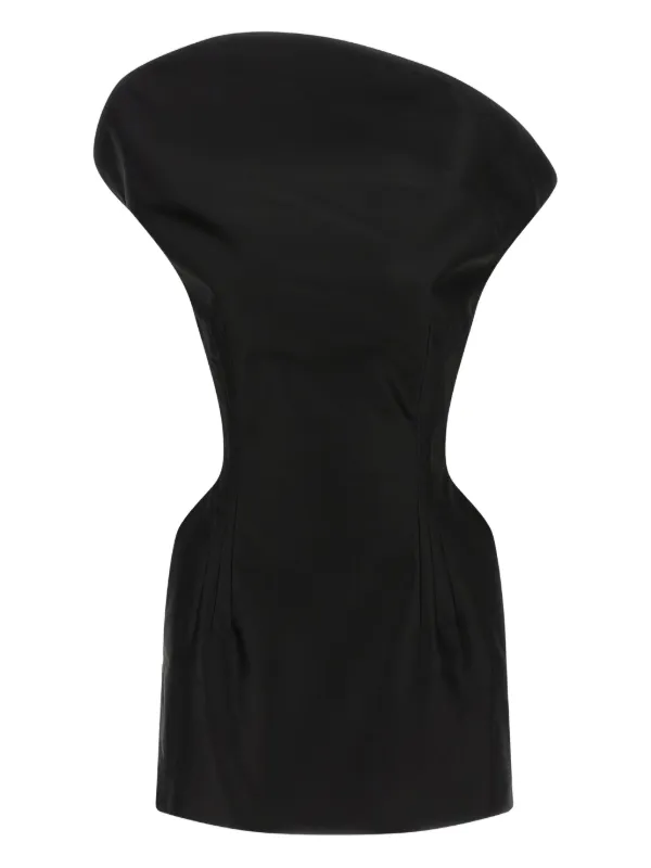 asymmetrical black mini dress TALLI ASYMMETRICAL NECK JERSEY MINI DRESS - BLACK