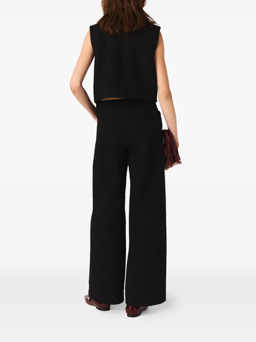 Maje Velvet Stripe Wide Leg Pants In Black