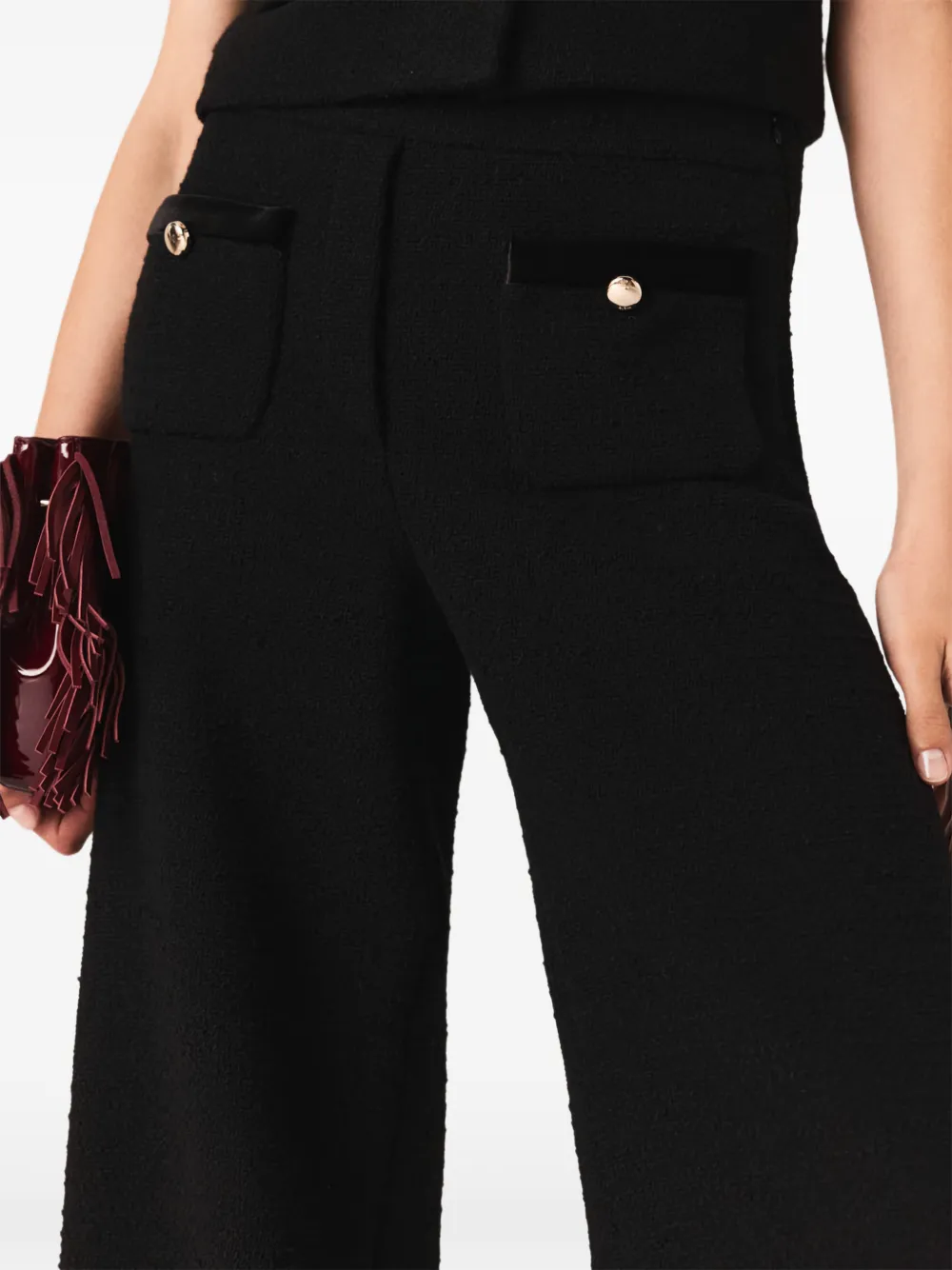 Maje Velvet Stripe Wide Leg Pants In Black