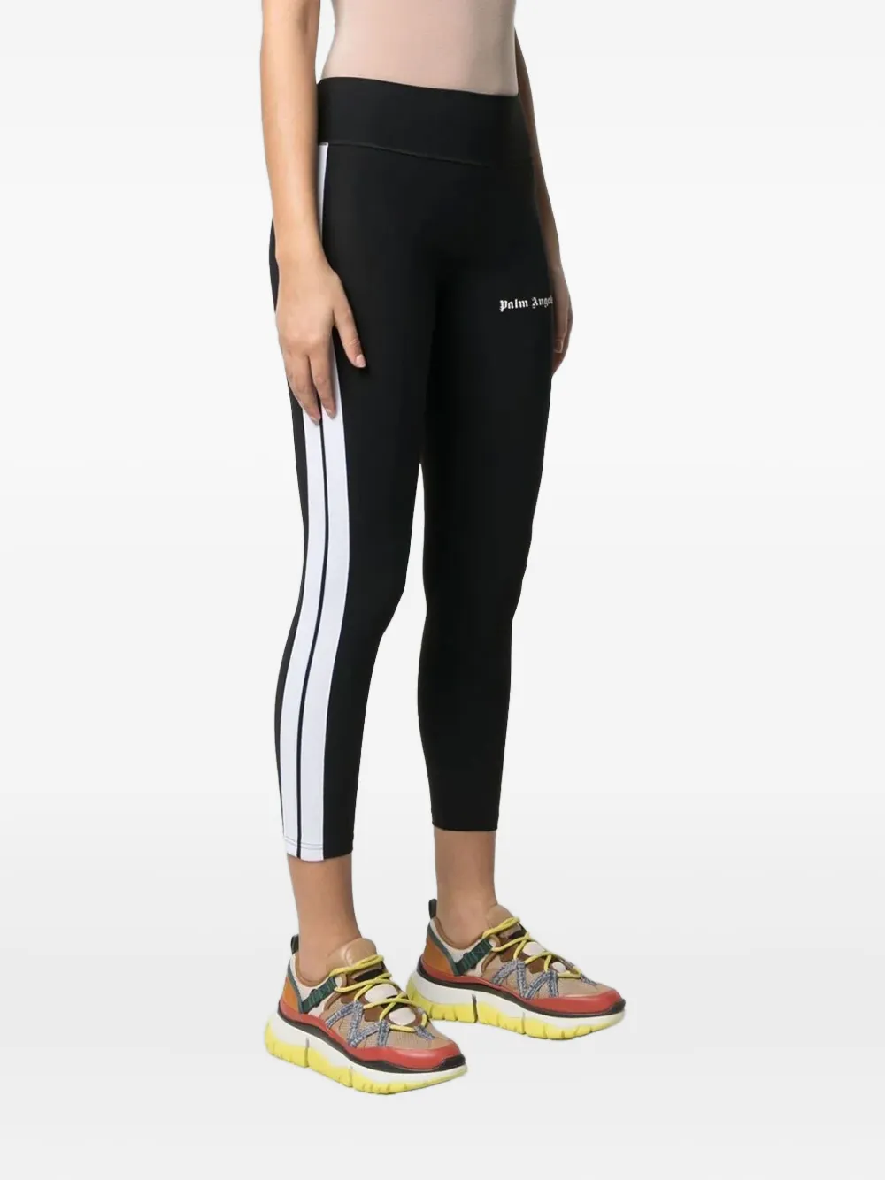 Palm Angels Side-stripe Leggings In Black