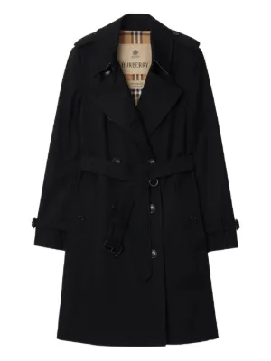 Burberry check-panel Gabardine Trench Coat | Black | FARFETCH