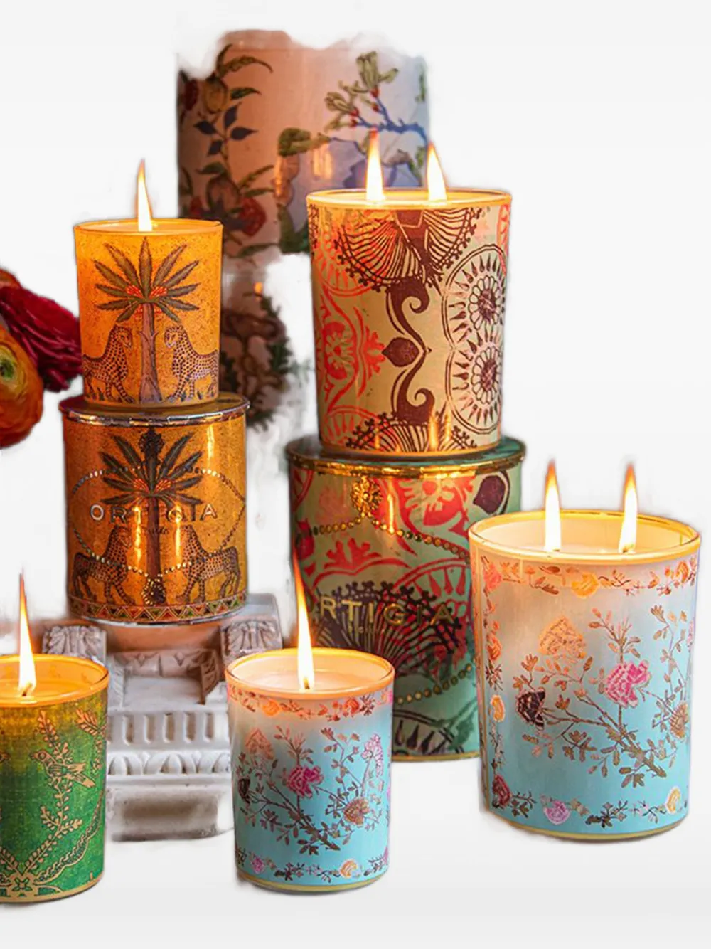 Ortigia Sicilia Florio Decorated Medium Candle (10cm X 12.5cm) In Blue