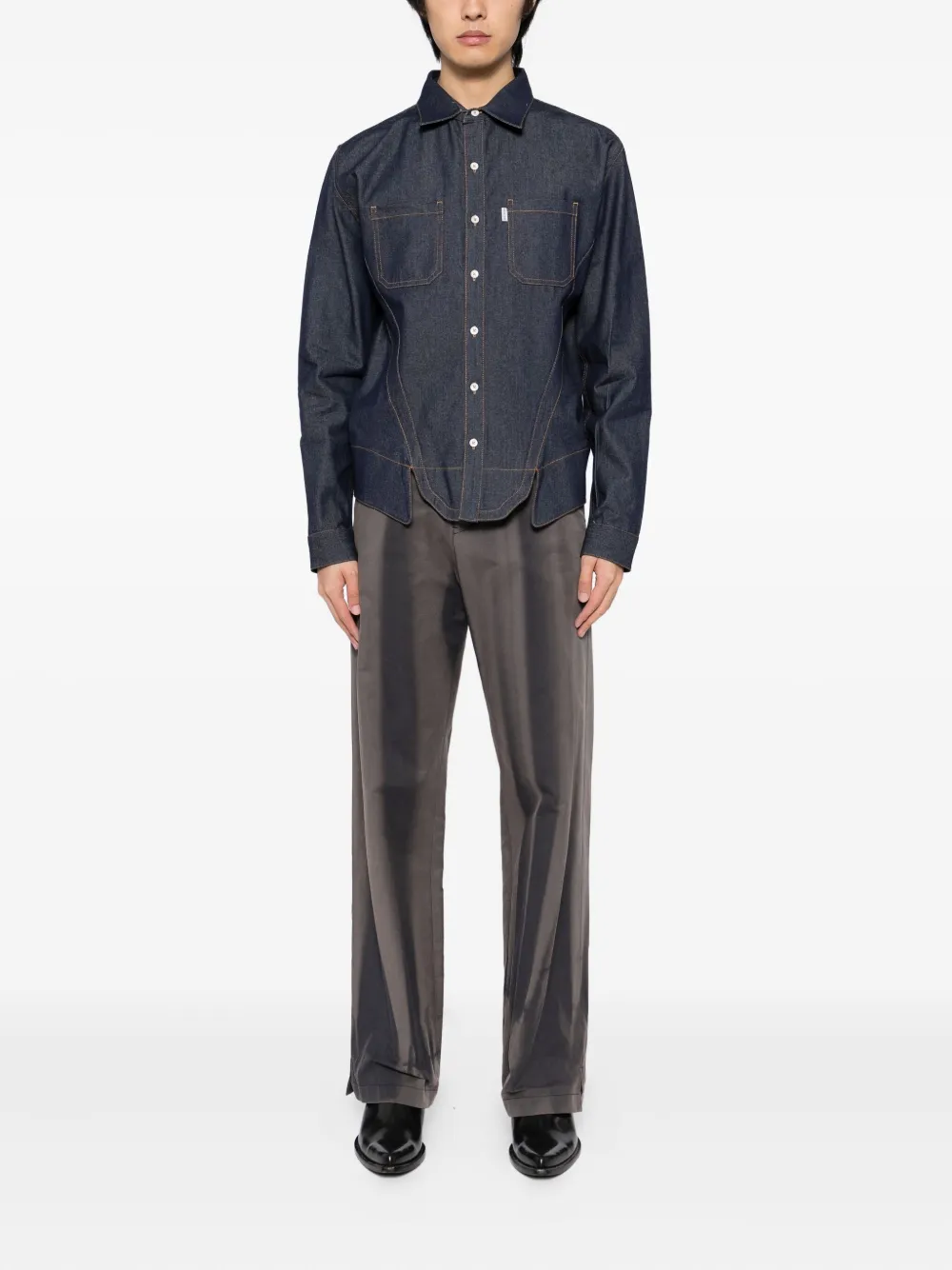JUNTAE KIM Denim overhemd met korsetstijl - Blauw