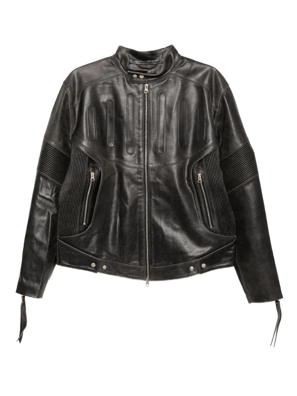 JUNTAE KIM embossed-leather biker jacket | Black | Image 1