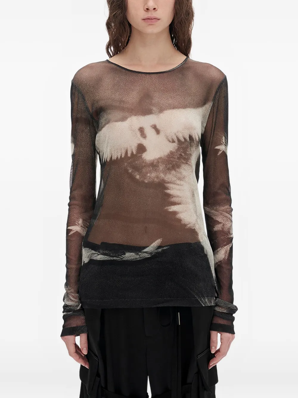 Ann Demeulemeester mesh graphic-print t-shirt | Black | Image 1
