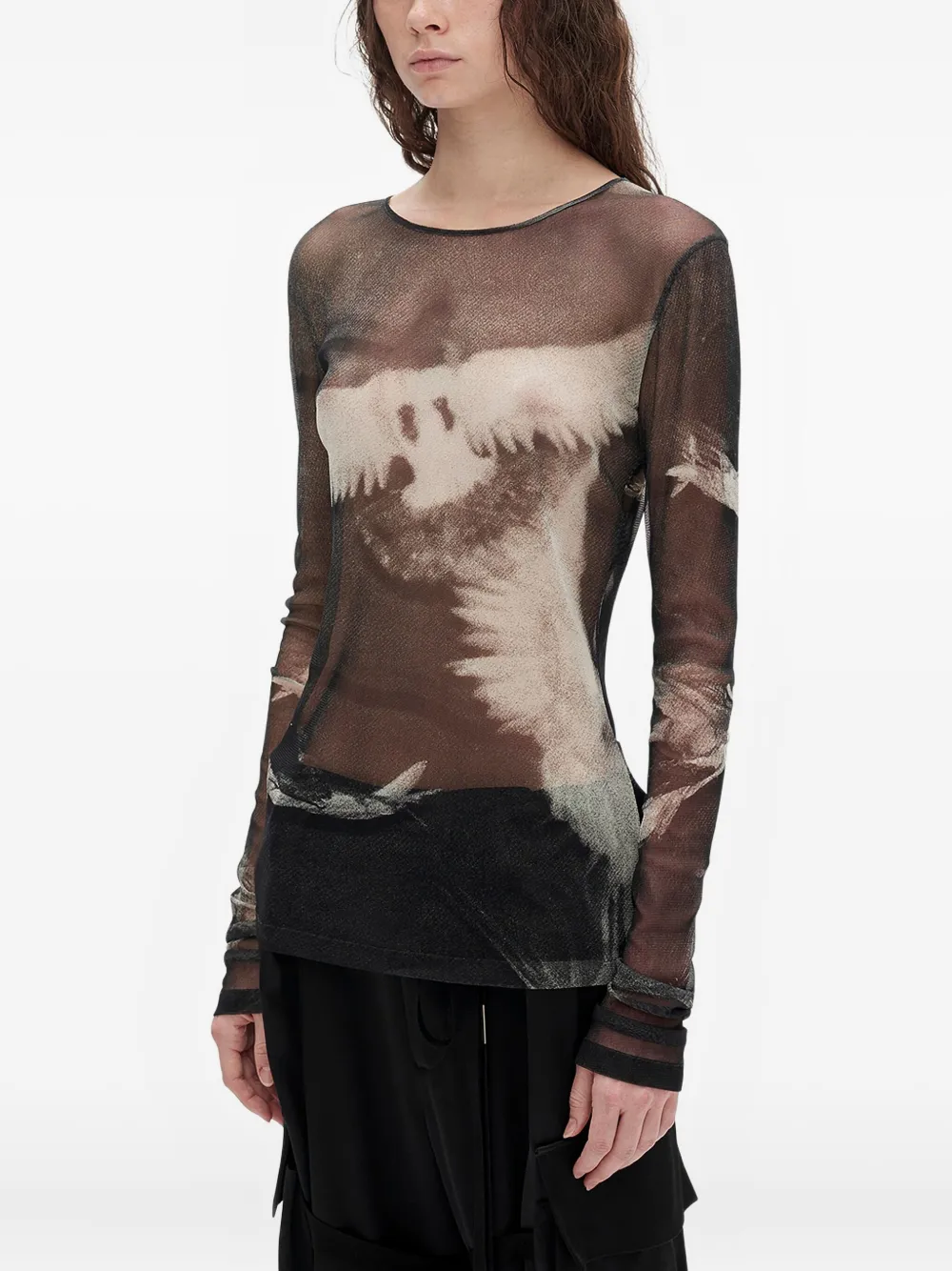 Ann Demeulemeester Mesh Graphic-print T-shirt - Black 