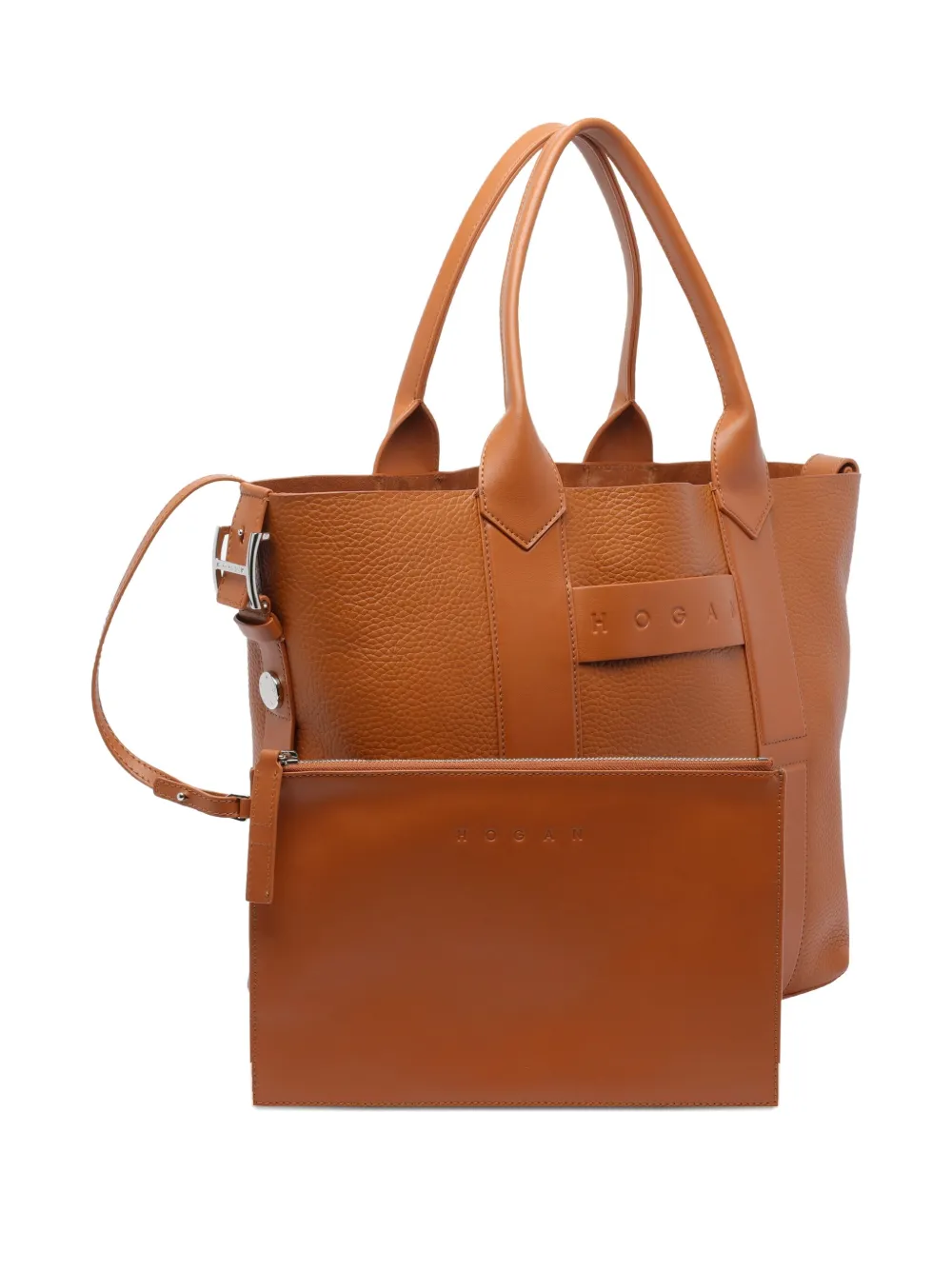 Hogan Medium leren shopper met scriptdetail Bruin