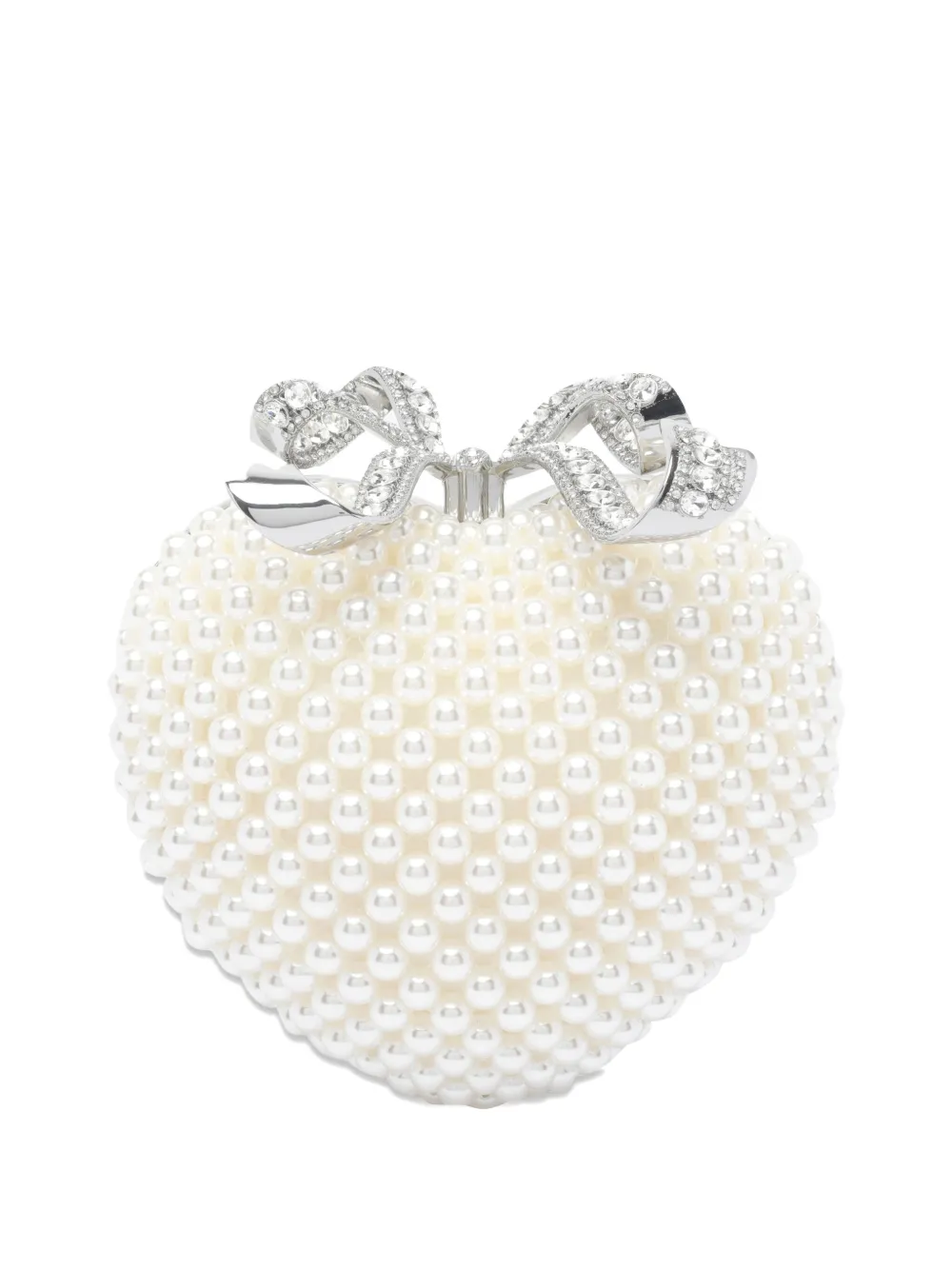 Self-portrait Womens Cream Heart Leather And Faux-pearl Clutch Bag In White