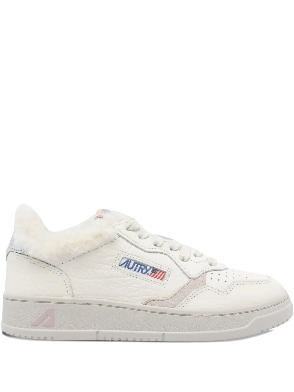 Autry Low Top Leather Sneakers With Faux Fur Effect In White