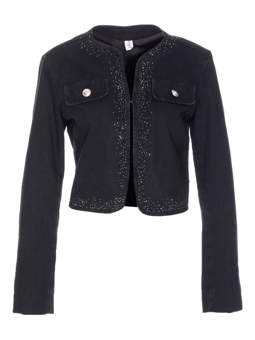 Liu •jo Denim Jacket Studded Buttoned Pockets In Black