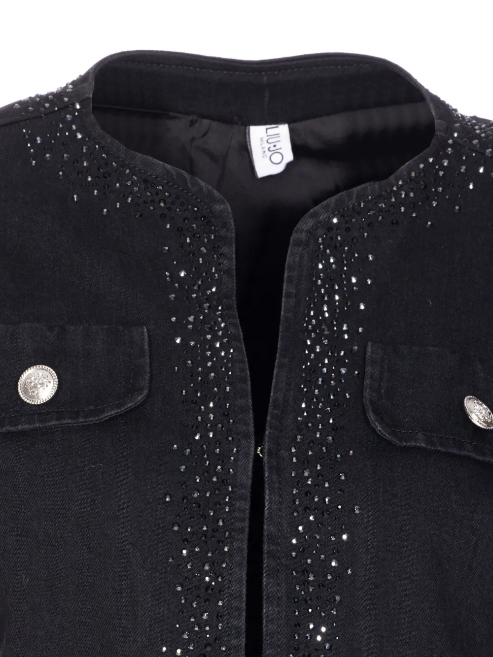 Liu •jo Denim Jacket Studded Buttoned Pockets In Black