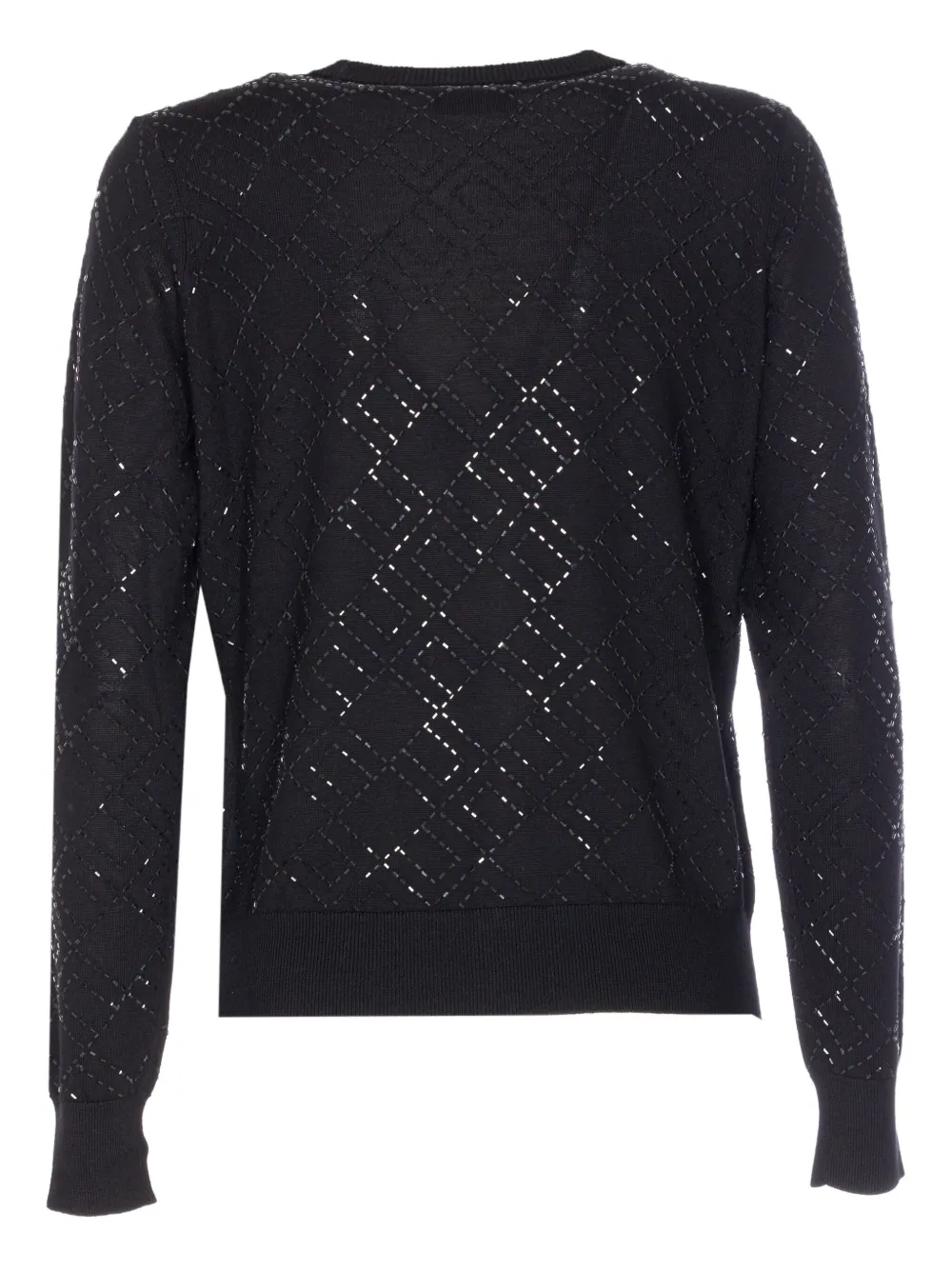 Elisabetta Franchi Bead-embellished Diamond-pattern Cardigan In Black