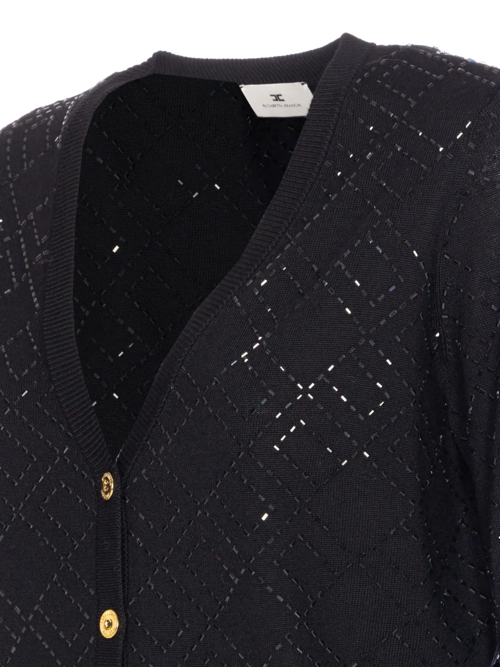 Elisabetta Franchi Bead-embellished Diamond-pattern Cardigan In Black