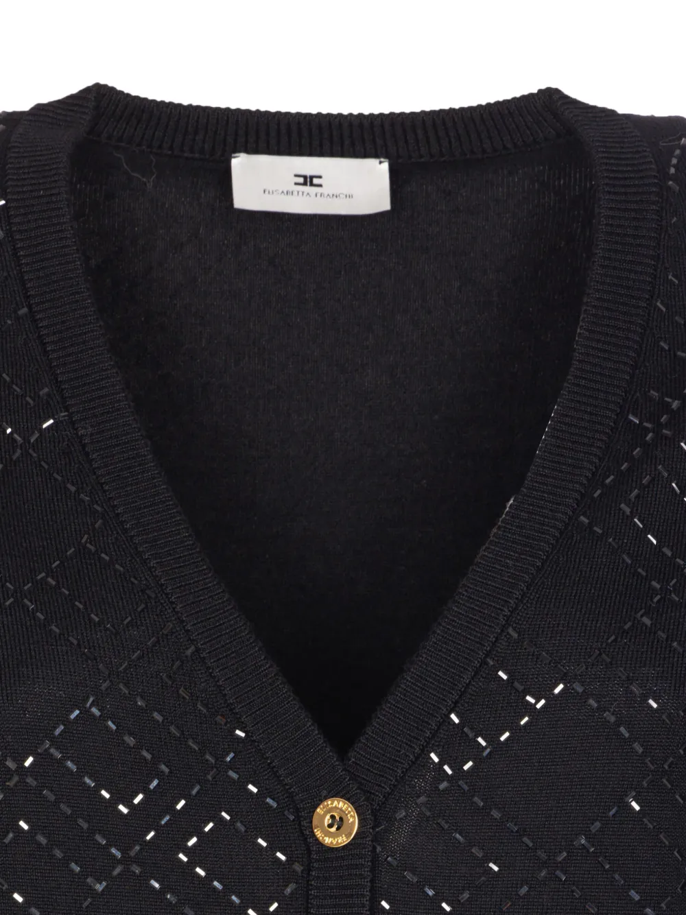 Elisabetta Franchi Bead-embellished Diamond-pattern Cardigan In Black