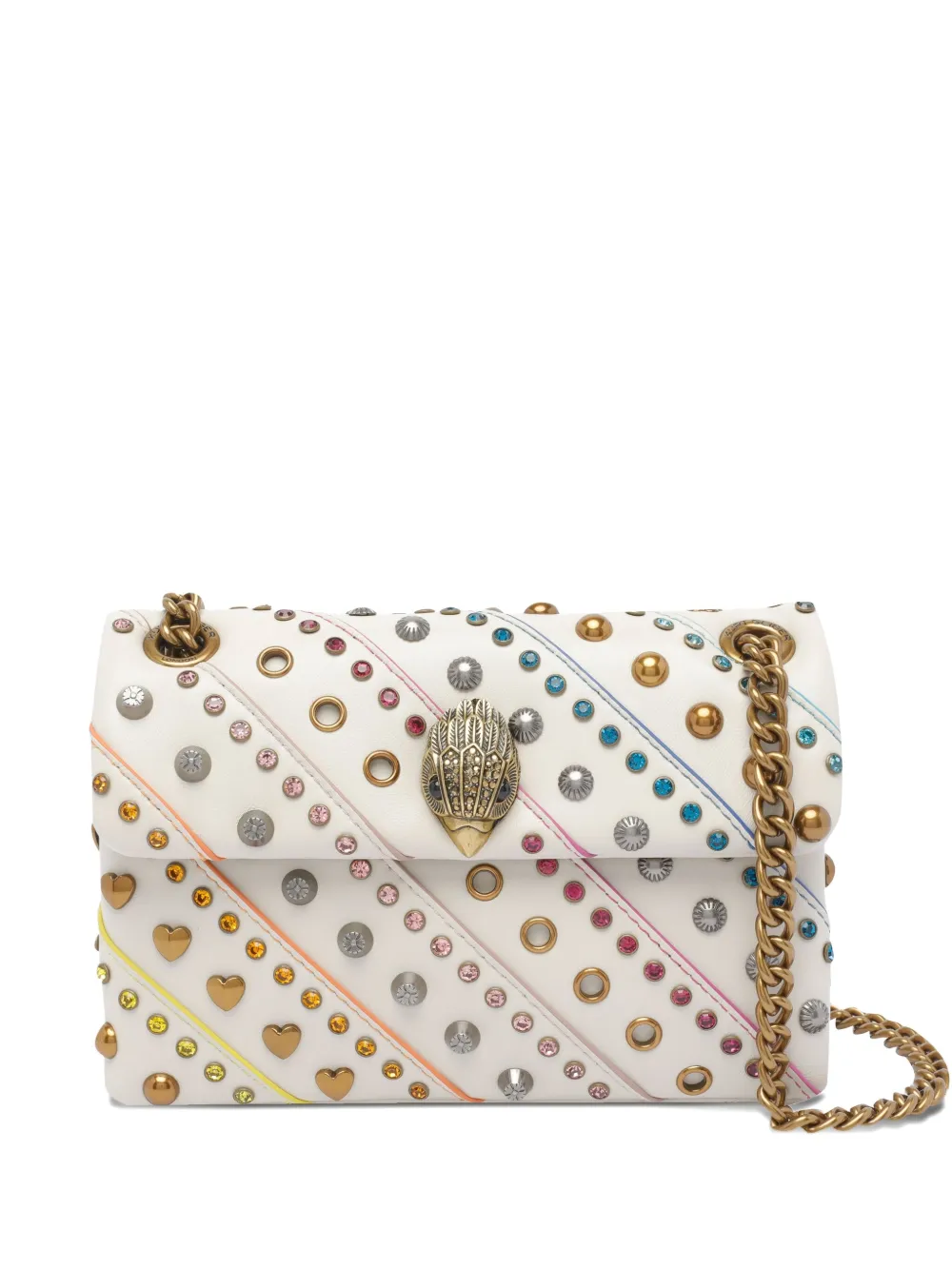 Kurt Geiger Small Kensington Rainbow-stripe Studded Shoulder Bag In White