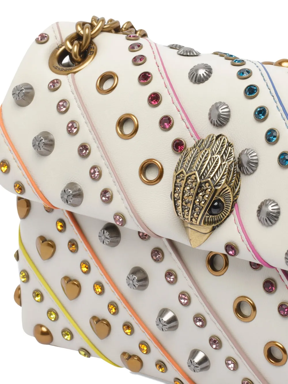 Kurt Geiger London Kleine Kensington schoudertas met studs en regenboogstreep Wit