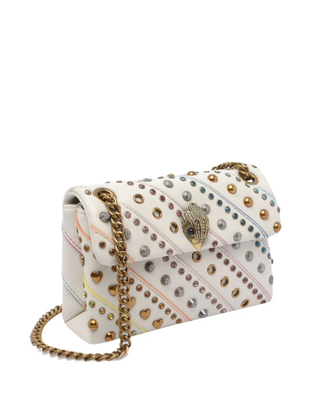 Kurt Geiger London Kleine Kensington schoudertas met studs en regenboogstreep Wit