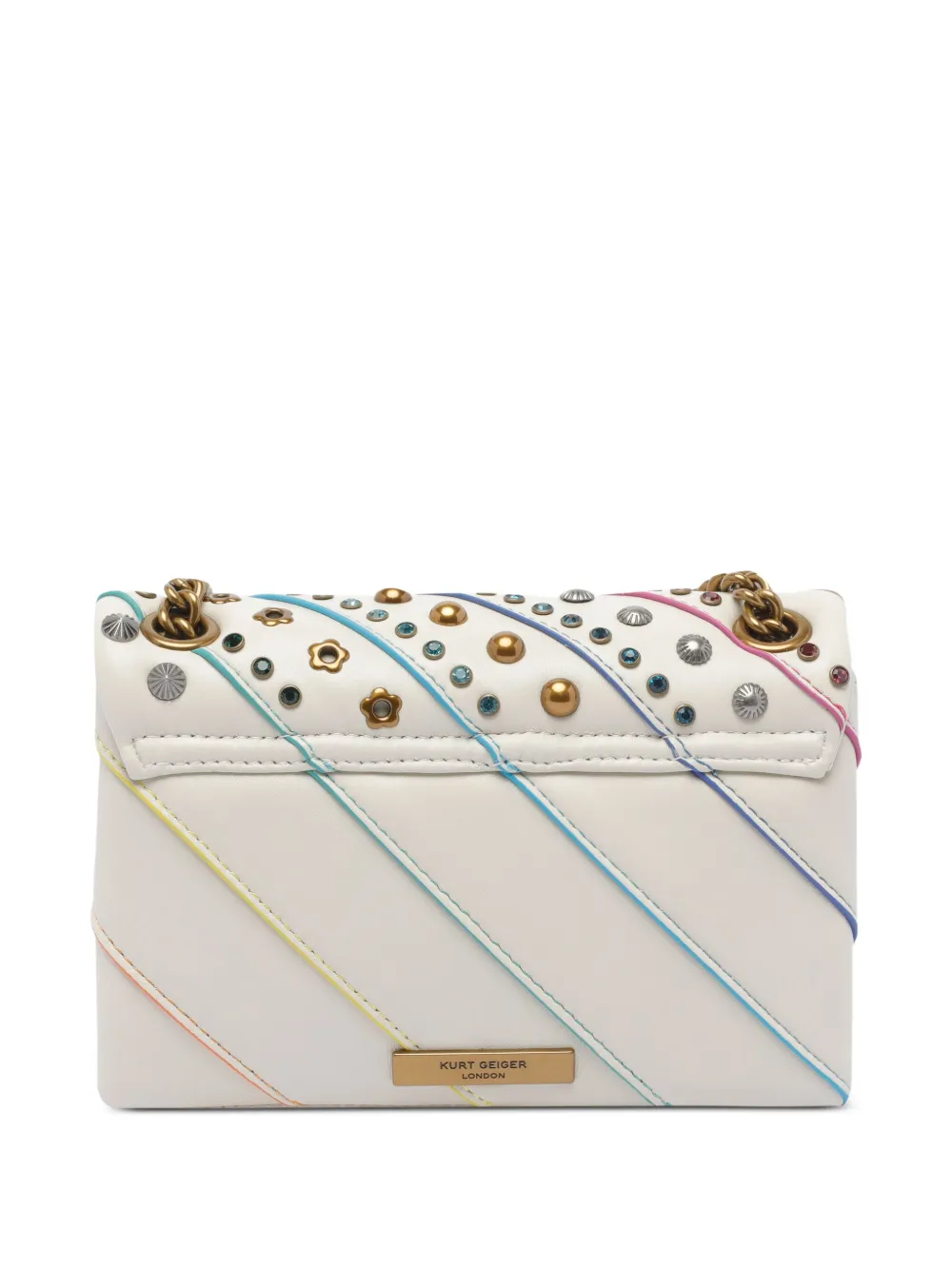 Kurt Geiger London small Kensington rainbow-stripe studded shoulder bag - Wit