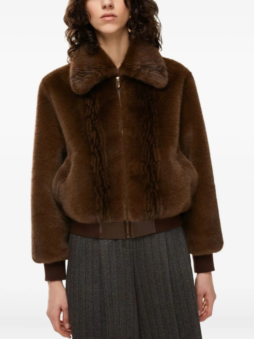 Iblues Faux-fur Zip-front Jacket In Brown