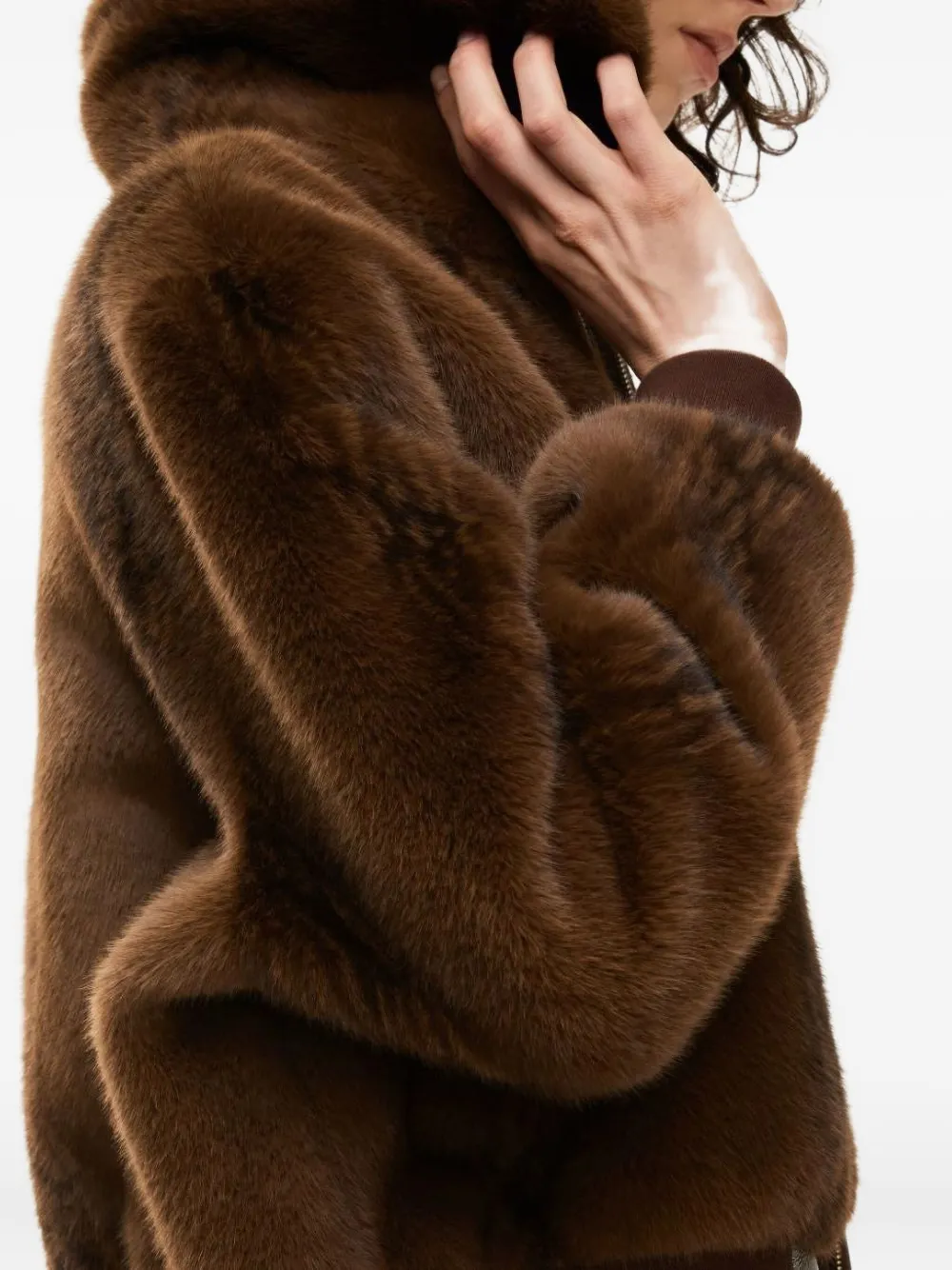 Iblues Faux-fur Zip-front Jacket In Brown