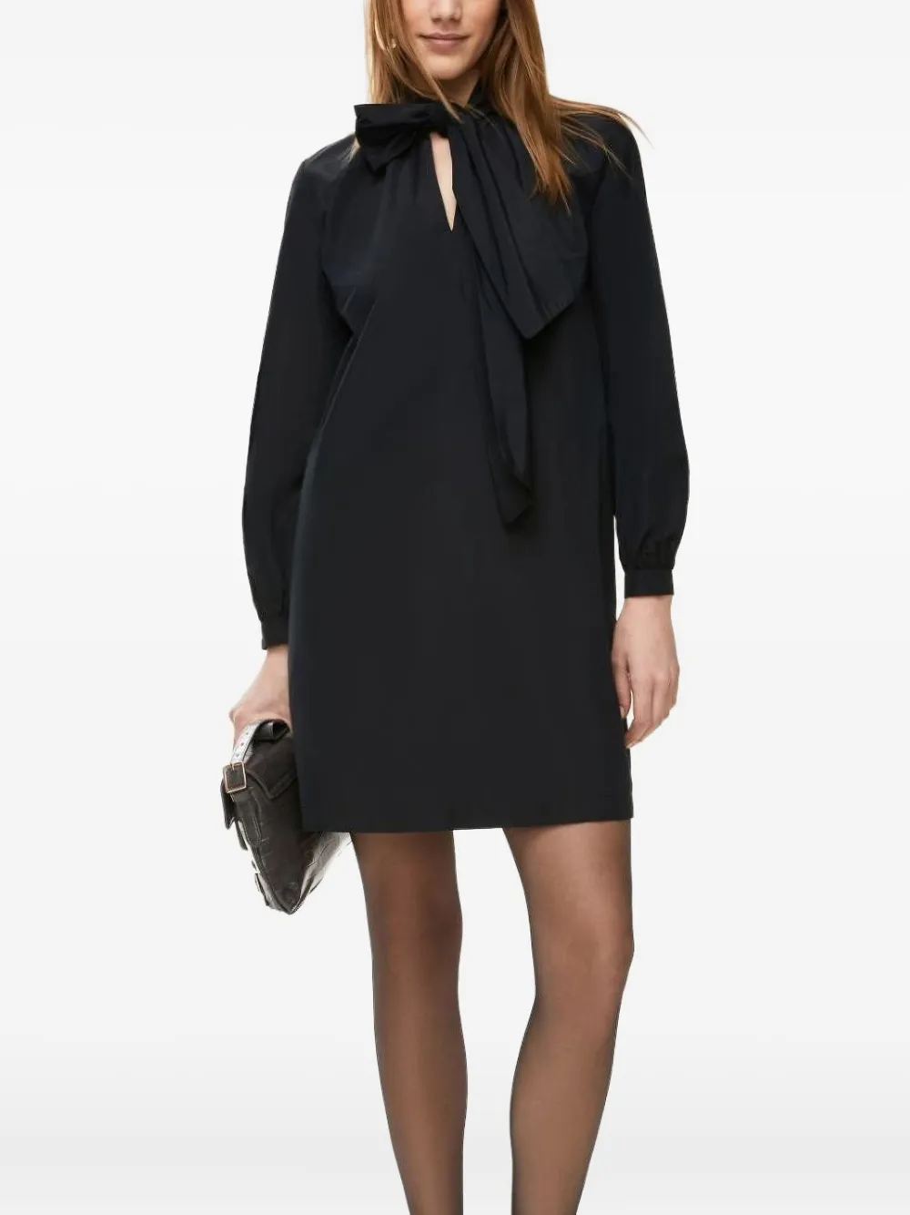I BLUES Mini-jurk met hoge hals en gestrikte hals - Zwart