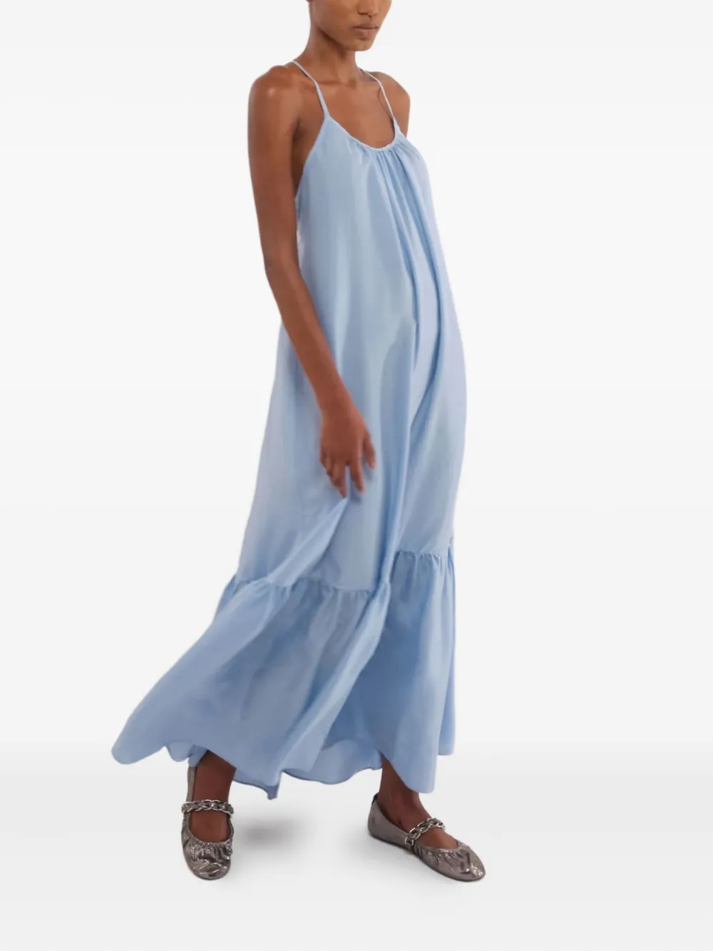 Marella Mosto Cross-back Tiered Maxi Dress In Blue