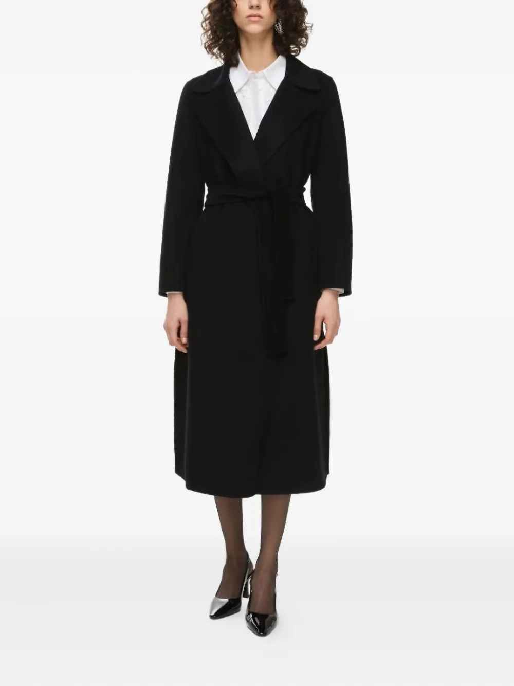 Iblues Reus Lapel-collar Belted Coat In Black