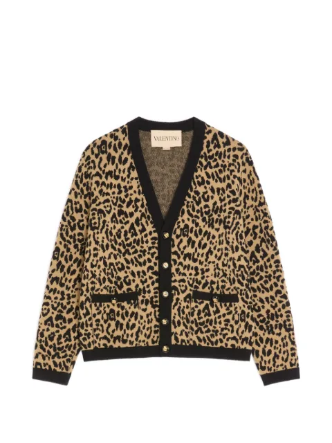 Valentino Garavani wool cardigan with Fauve Eclat animal print jacquard