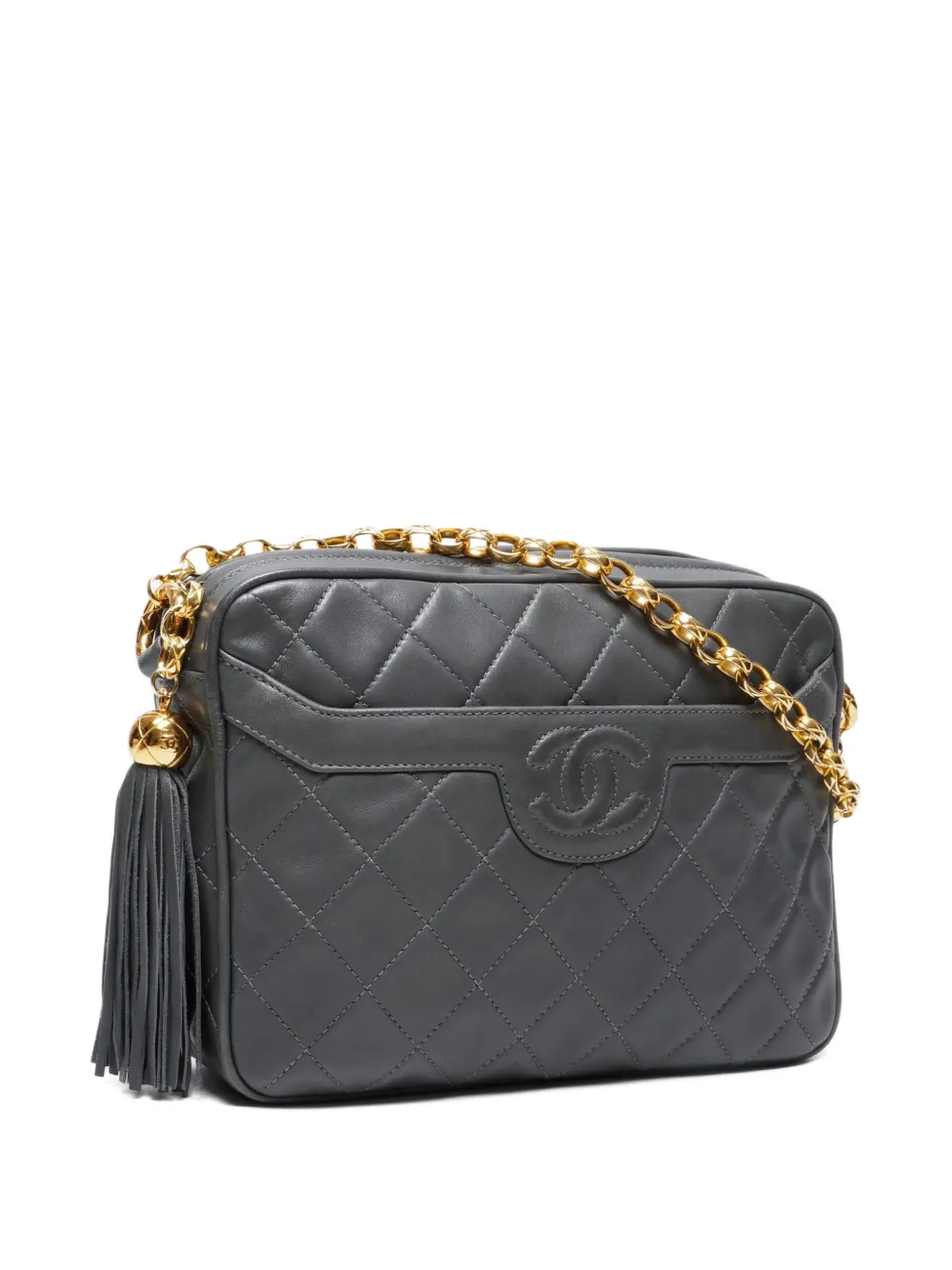 Pre-owned Chanel 1991-1994 Cc Mark Tassel Shoulder Bag In Gray