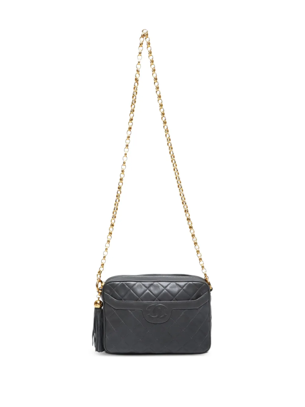 Pre-owned Chanel 1991-1994 Cc Mark Tassel Shoulder Bag In Gray