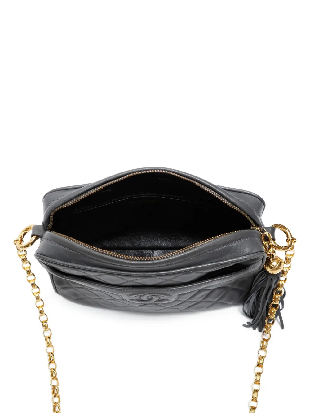 Pre-owned Chanel 1991-1994 Cc Mark Tassel Shoulder Bag In Gray