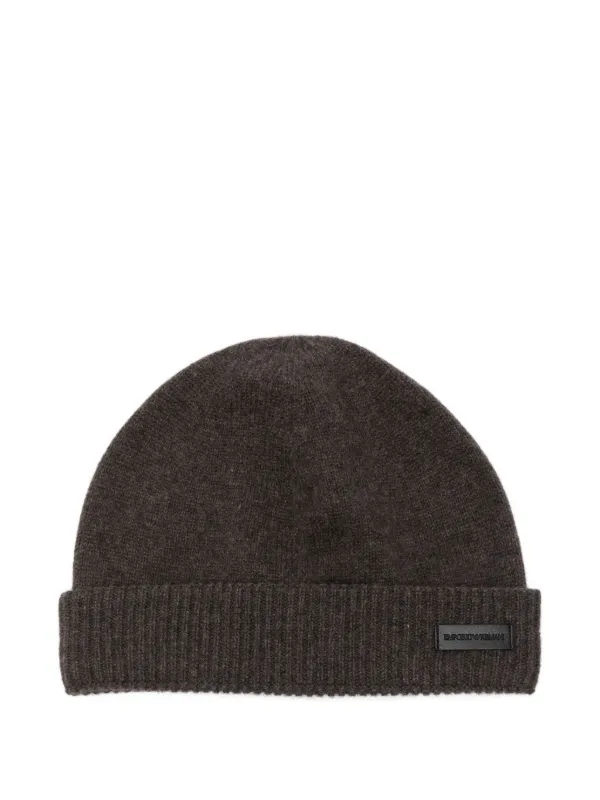 Emporio Armani Ribbed-knit Cashmere Beanie in Brown
