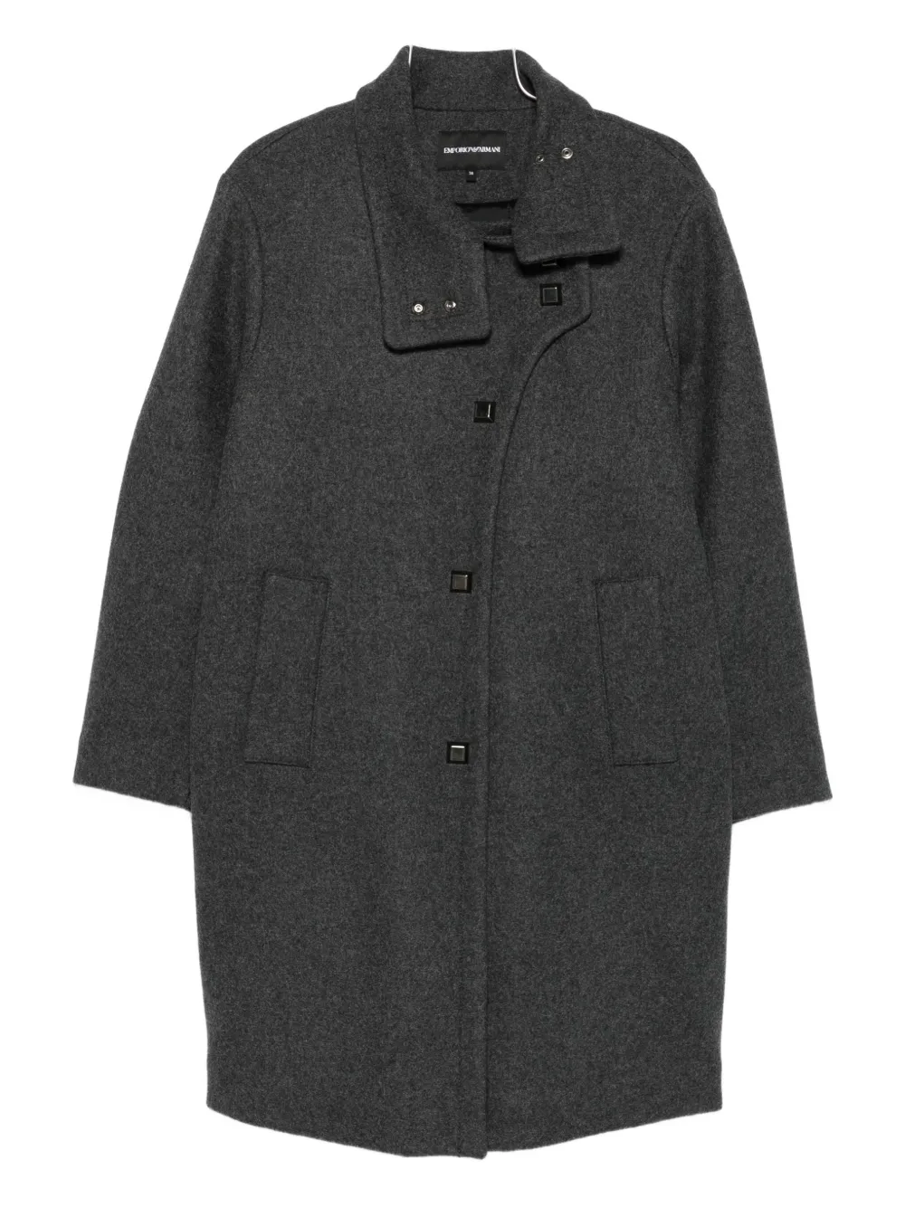 Emporio Armani Long Wool Blend Coat With High Collar In Gray