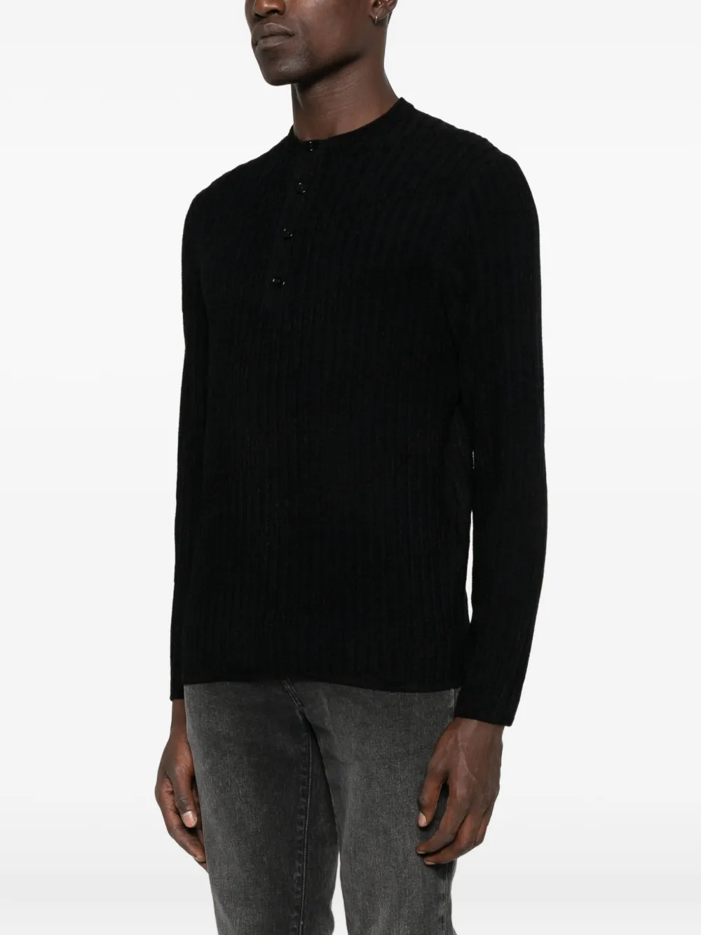 Emporio Armani Henley ribbed sweater Blauw