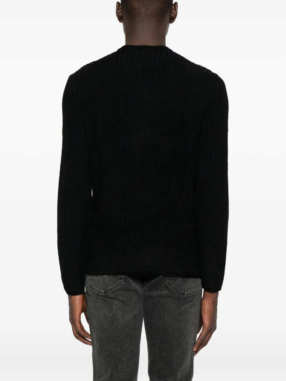 Emporio Armani Henley ribbed sweater Blauw