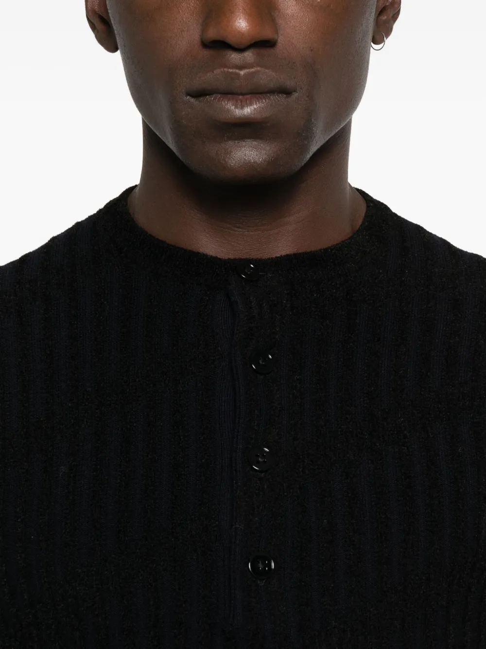 Emporio Armani Henley ribbed sweater Blauw
