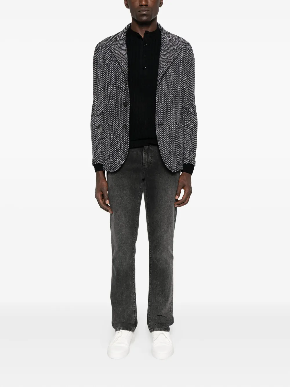 Emporio Armani Henley ribbed sweater - Blauw