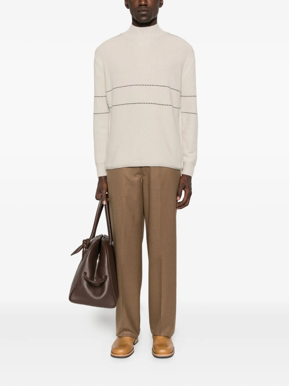 Emporio Armani high-neck striped sweater - Beige