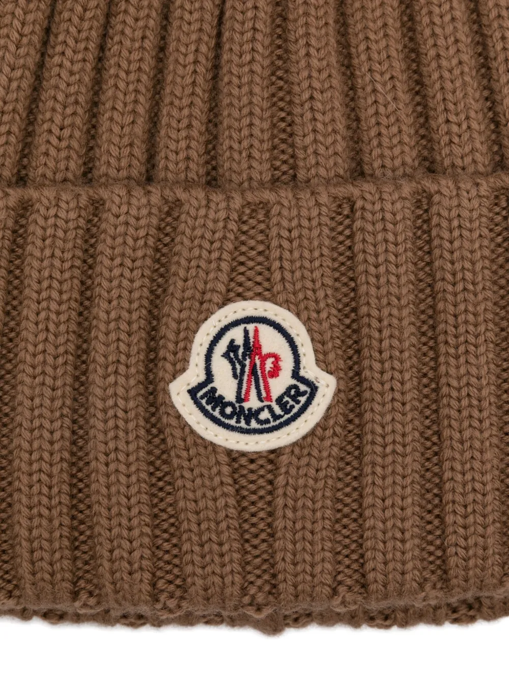 Moncler Wool Beanie Hat In Brown