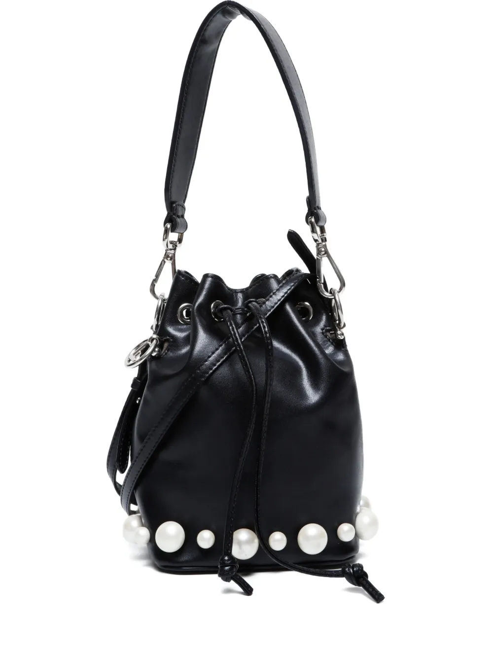 Pre-owned Fendi 2010-2020s Montresor Pearl-embellished Bucket Bag In Black