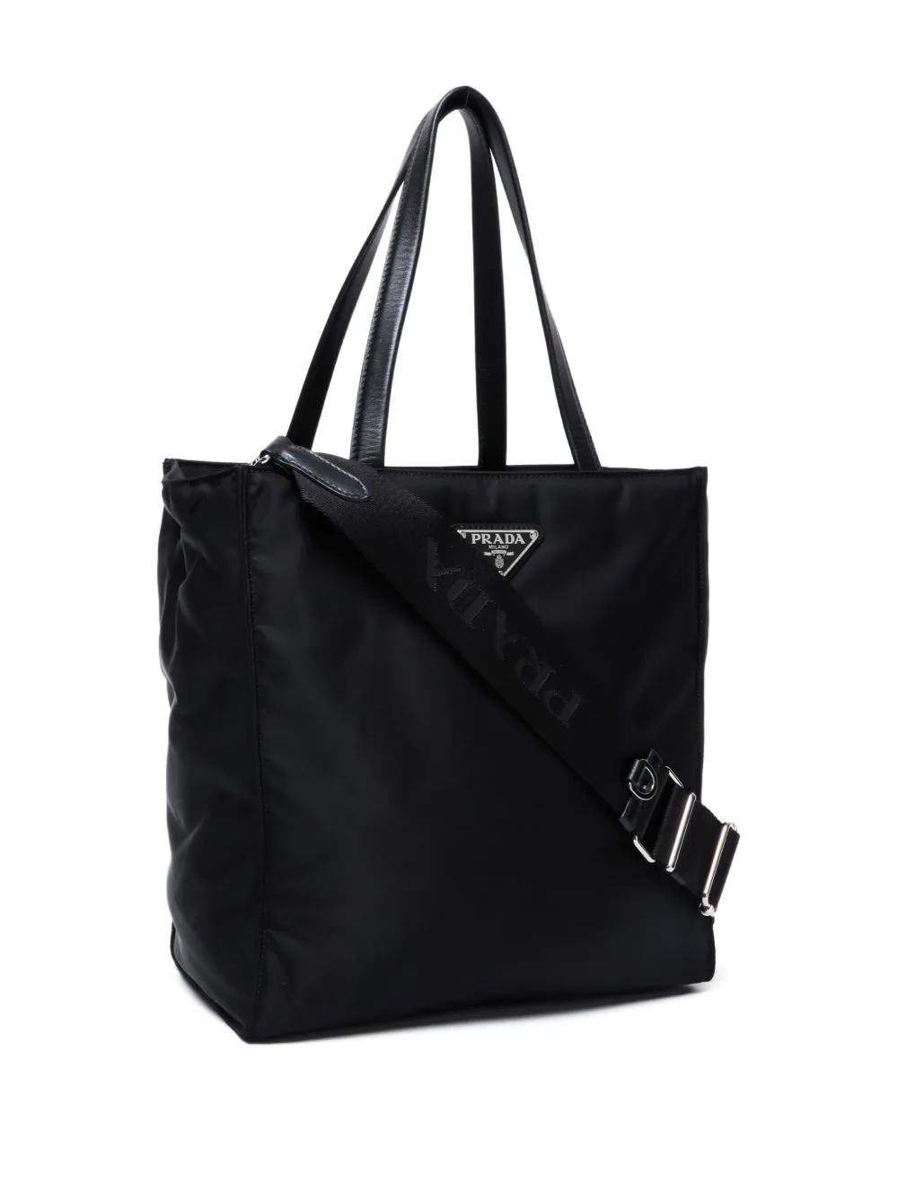 Pre-owned Prada 2015-2024s Triangle-logo Tote Bag In Black