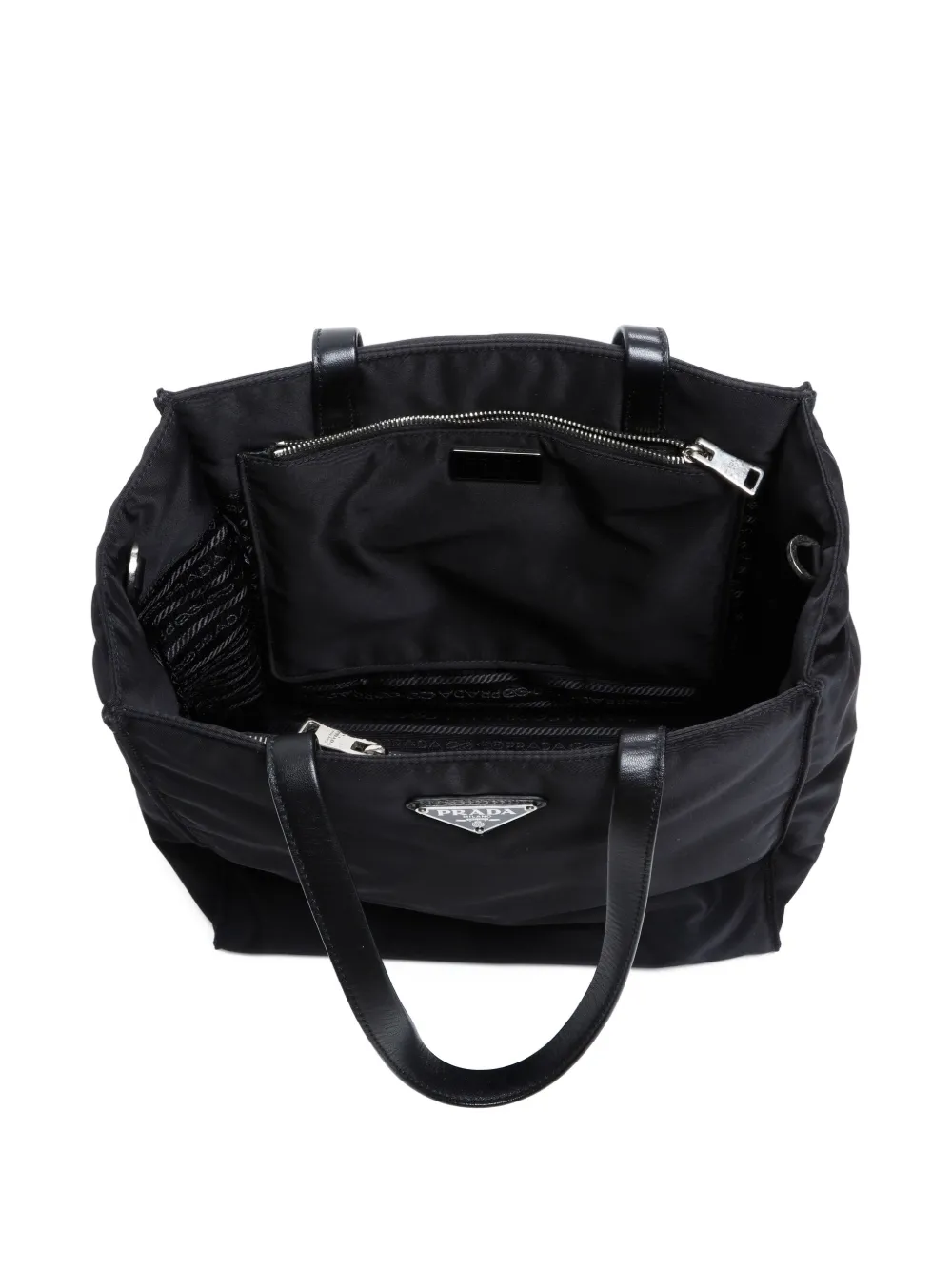Pre-owned Prada 2015-2024s Triangle-logo Tote Bag In Black