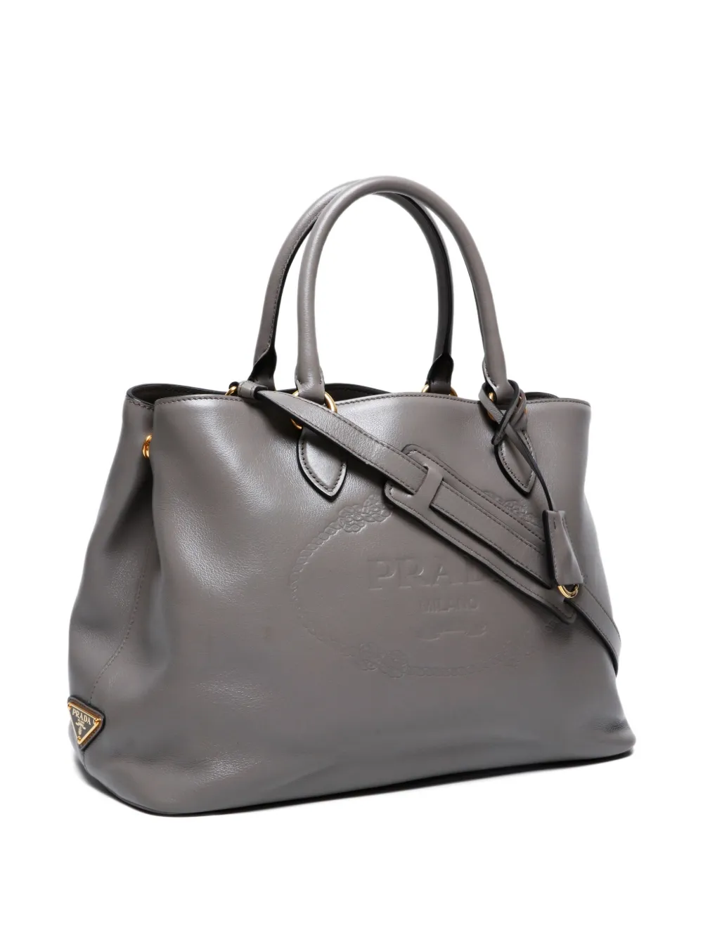 Pre-owned Prada 2011-2022 Logo-embossed Tote Bag In Gray